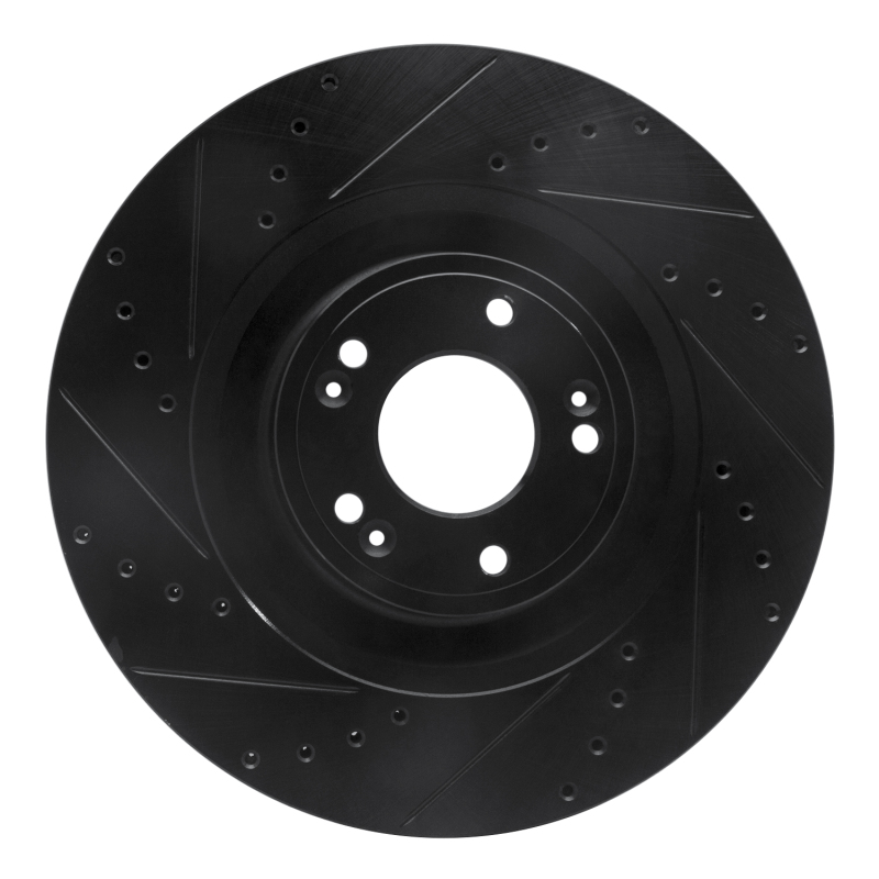 Genesis G80 Brake Rotor (1) - Front Left - R1 Concepts - Drilled & Slotted - Black - `12-`17